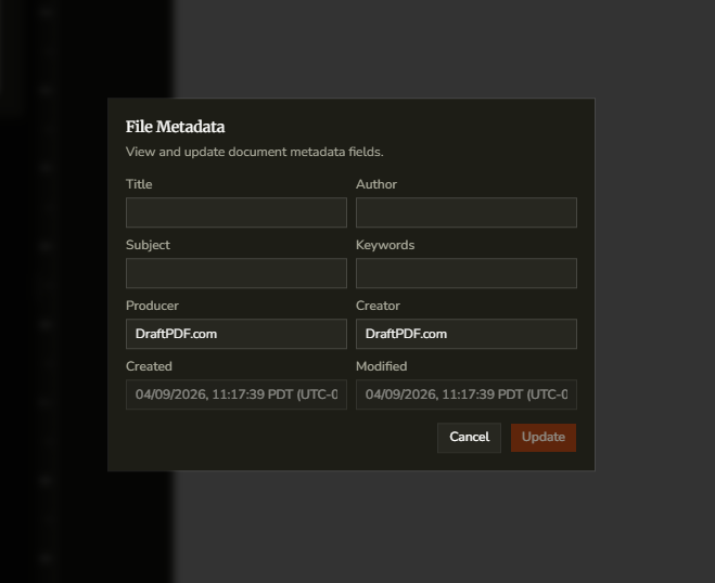 DraftPDF File Metadata dialog