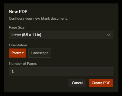 DraftPDF New PDF dialog