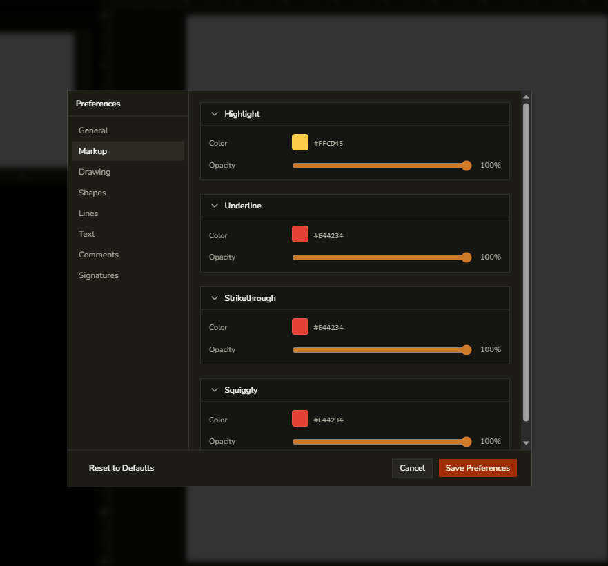 DraftPDF Preferences dialog