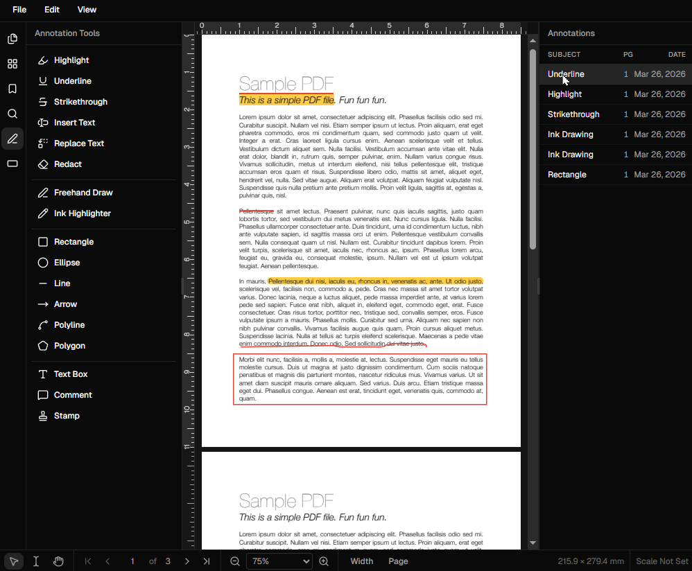 DraftPDF editor showing annotation tools